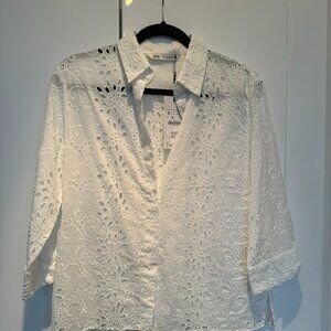 Zara Eyelet White Blouse